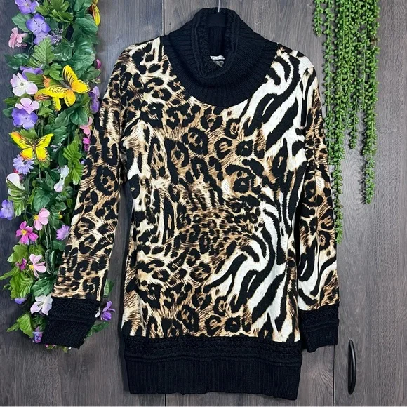 Puli Sweaters 24puli Leopard Printed Turtleneck Sweater Size